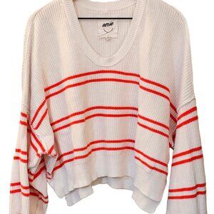 Aerie White & Red Striped Cropped Sweater Slouchy Oversized L